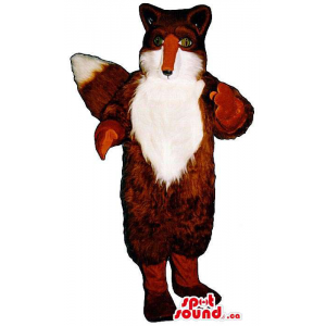 Brown Fox Animal Mascot With Woolly White Front Body