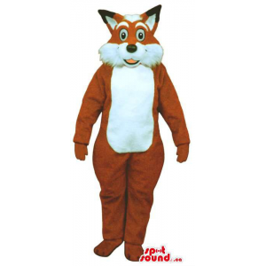 Plush Brown Fox Mascot With Round Eyes And Woolly Face