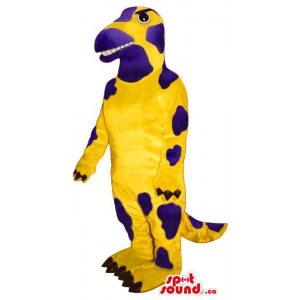 Personalizable Dinosauro Mascota In Amarillo Con Violeta Spots