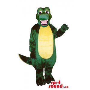 Green And All Yellow Alligator Jungle Animal Mascot With Happy Face