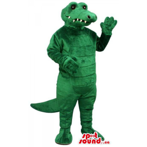 All Green Crocodile Plush Mascot With A Closed Mouth