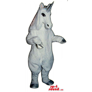 Customised All White Unicorn Mascot With A Silver Horn