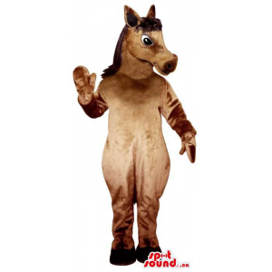 All Brown Horse Plush Mascot With Black Eyes And Hair