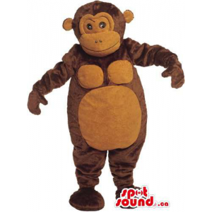 Dark Brown Plush Monkey Mascot With Round Brown Ears And Belly