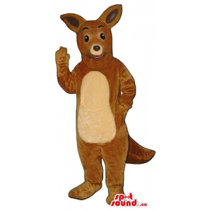 Cute Brown Kangaroo Plush Animal Mascot With A Beige Belly