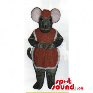 Lady Grey Mouse Plush Mascot Dressed In A Dress And Glasses