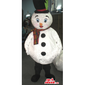Branco Snowman mascote Com Black Top Chapéu E Lenço colorido