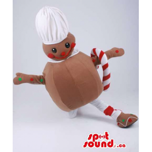 Ginger Bread Man-Mascot com vermelho e branco do cozinheiro chefe roupas
