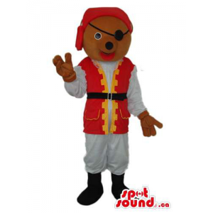 Bear Plush Mascot With Pirate Disguise With An Eye-Patch