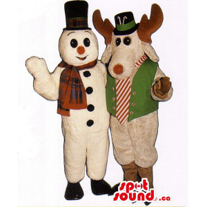 White Snowman And Reindeer...