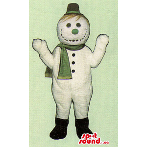 Snowman mascote vestida em...