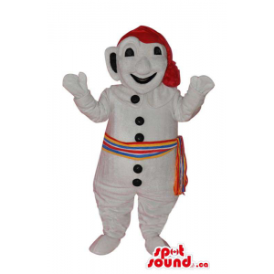 Snowman mascote vestido em...