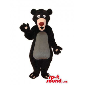 Black Bear Forest Plush Mascot With A Grey Belly And Red Nose