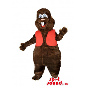 Personalizado Brown Beaver mascote animal com Red Vest