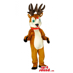 Rudolph The Reindeer Animal Mascot With Red Nose And Green Eyes