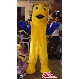 Customised Yellow And Blue Fish Mascot With Blue Eyes