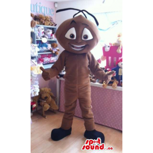 Brown Ant Insect Mascot With Antennae And Large Eyes And Smile