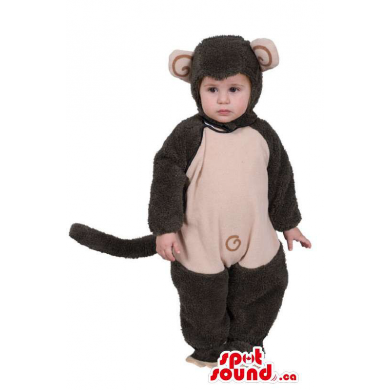 Divertido Disfraz Para Bebé Mono Negro Y Beige De Felpa