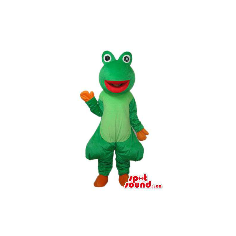 Green Fairy-Tale Frog Plush Mascot With Round Eyes And A Red Mouth