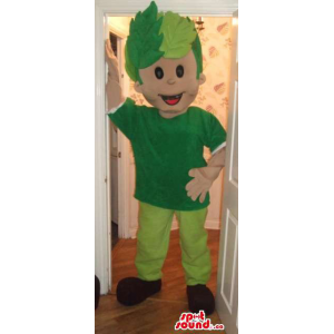 Boy Mascot With Green Gear...