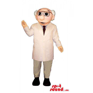 Old Man Human Mascot With Doctor Gear And Glasses