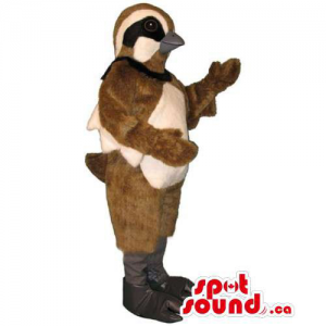 Customised Brown And Beige Sparrow Bird Mascot With Black Eyes