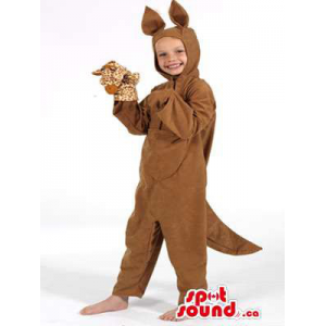 Cute Brown Kangaroo Children Size Plush Costume With A Puppet