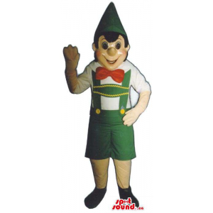 Well-Known Tale Pinocchio Mascot With Green And Red Clothes