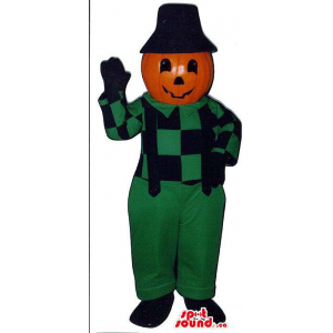 Pumpkin Mascot In Green And...