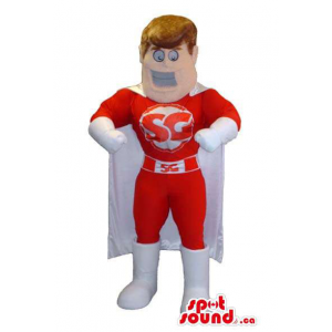 Red And White Customised Super Hero Mascot With Cape