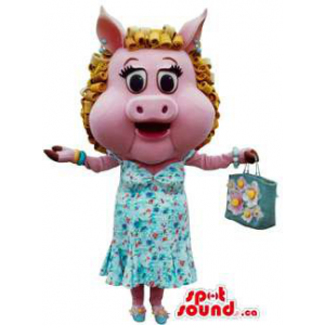 Pig Girl Plush Mascot With...