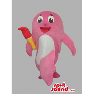 All Pink Customised Fish Mascot With Peculiar Face