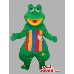 Green Customised Frog Animal Mascot With Stripes And Dots