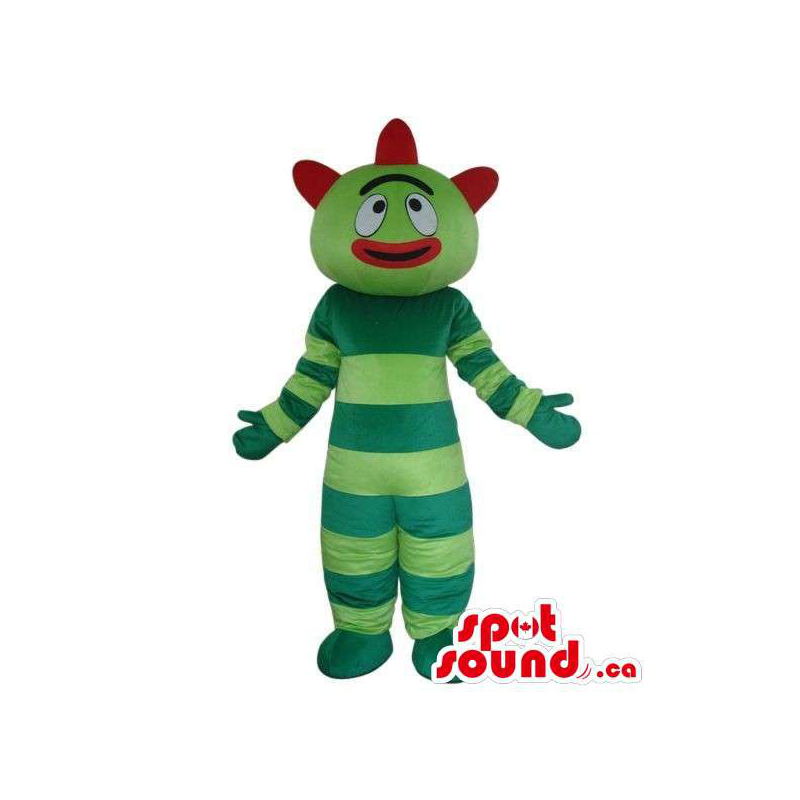 Brobee Green Striped Monster Plush Mascot With A Red Mouth