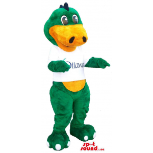 Peculiar dinossauro roxo da mascote de pelúcia com uma barriga verde -  SpotSound Mascotes no Canadá / mascote US / mascote Améri Cortar L  (175-180CM)