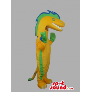 Mascota Lagartija Verde, Amarilla Y Azul De Felpa Personalizable