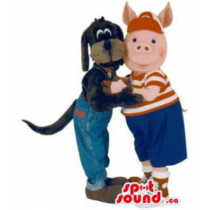 Cão E Pig Mascot Plush par...