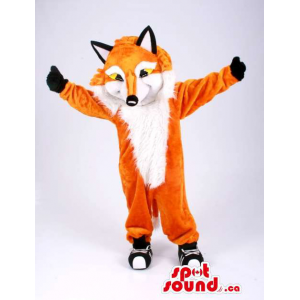 Orange And White Customised Fox Animal Mascot With Sports Shoes