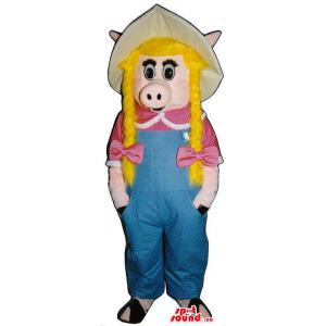 Pig Girl Plush Mascot With...