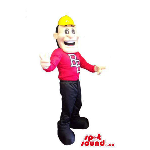 Personalizado mascote humano com vestido em um personalizado Top e um boné