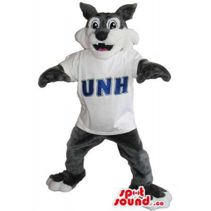 Wolf Plush Mascot Dressed In A T-Shirt With Sports Team Letters - 1