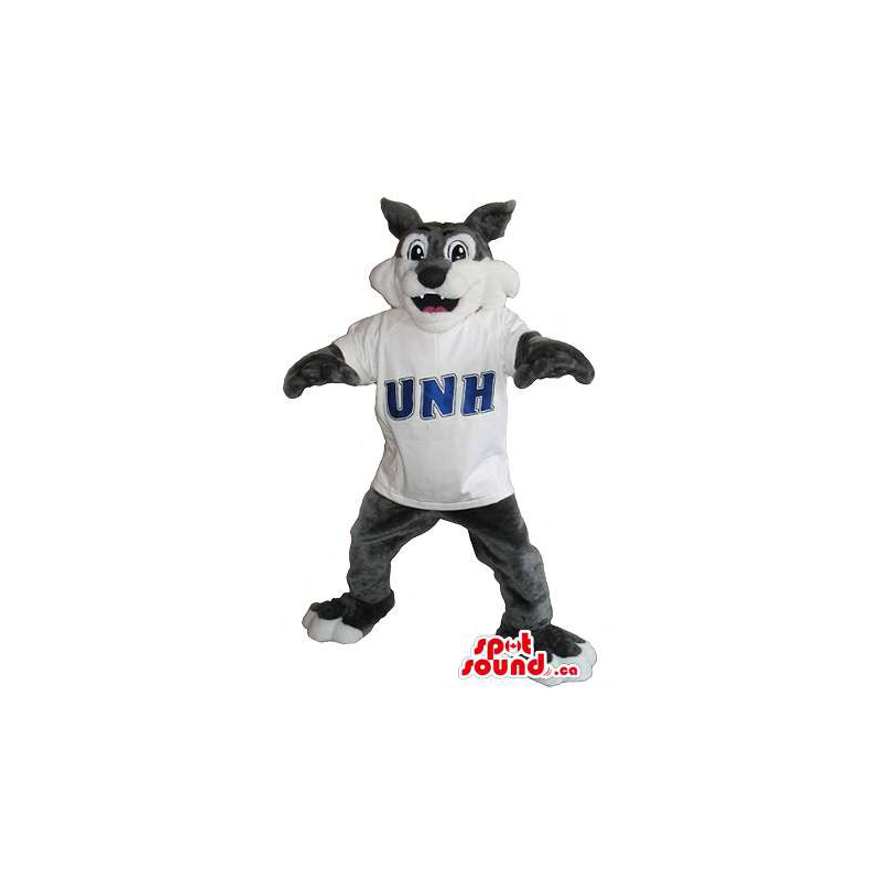 Wolf Plush Mascot Dressed In A T-Shirt With Sports Team Letters - 1