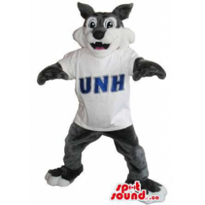 Wolf Plush Mascot Dressed In A T-Shirt With Sports Team Letters - 1
