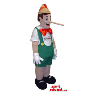Tale Character Pinocchio Mascot With Green And Red Clothes