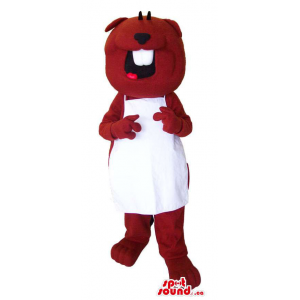 Customised Brown Beaver Mascot Dressed In A White Apron