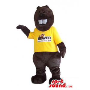 Customised Dark Brown Beaver Mascot With Yellow T-Shirt