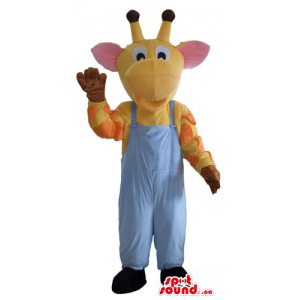 Giraffe in blue suit cartoon character animal Mascot costume