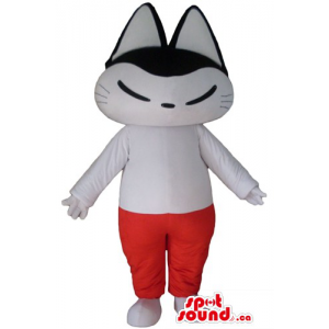 Gato preto e branco em um chapéu dos desenhos animados da mascote do  personagem traje vermelho - SpotSound Mascotes no Canadá / Cortar L  (175-180CM)