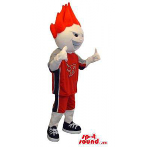 Red Haired Boy Mascot Dressed In Basketball Sports Gear