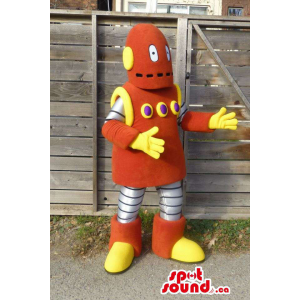 Mascota Robot Rojo Y Amarillo Con Botones Personalizable